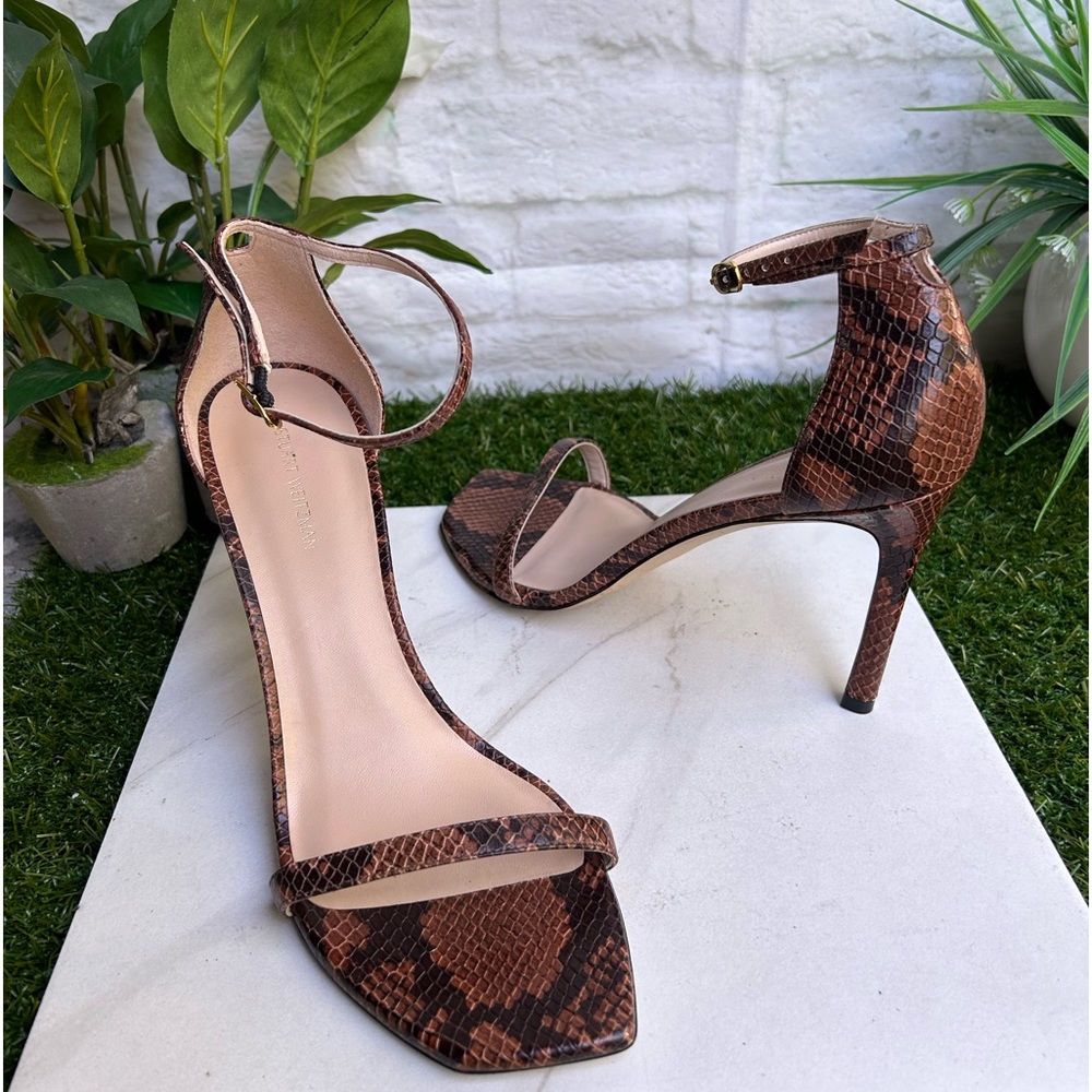 Stuart Weitzman Amelina 95 Snake-Embossed Leather Sandal Size 9.5